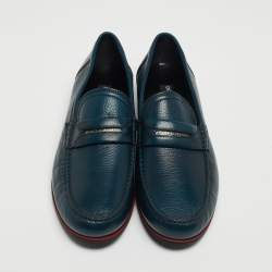 Pre Owned Dolce & Gabbana Teal Leather Genova Loafers Size 44