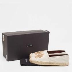 Dolce & Gabbana Beige Canvas Embroidered Slip On Espadrilles Size 45