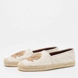 Dolce & Gabbana Beige Canvas Embroidered Slip On Espadrilles Size 45