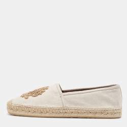 Dolce & Gabbana Beige Canvas Embroidered Slip On Espadrilles Size 45