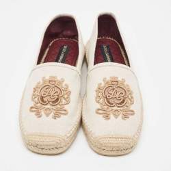 Dolce & Gabbana Beige Canvas Embroidered Slip On Espadrilles Size 45