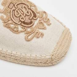 Dolce & Gabbana Beige Canvas Embroidered Slip On Espadrilles Size 45