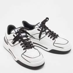 Dolce & Gabbana Black/White Printed Leather New Roma Low Top Sneakers Size 42