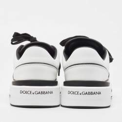 Dolce & Gabbana Black/White Printed Leather New Roma Low Top Sneakers Size 42