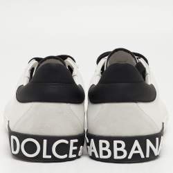 Pre Owned Dolce & Gabbana White/Black Leather Low Top Sneakers Size 45
