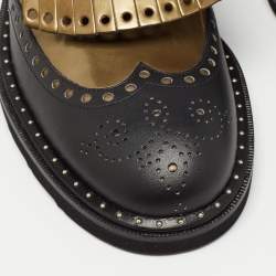 Dolce & Gabbana Black/Green Brogue Leather Fringe Oxfords Size 41