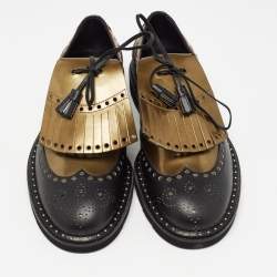 Dolce & Gabbana Black/Green Brogue Leather Fringe Oxfords Size 41