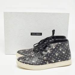 Dolce & Gabbana Black Skull and Cross Bone Print Canvas High Top Sneakers Size 41
