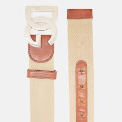 Dolce & Gabbana Beige/Brown Canvas and Leather Logo Buckle Belt 105 CM