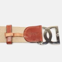 Dolce & Gabbana Beige/Brown Canvas and Leather Logo Buckle Belt 105 CM