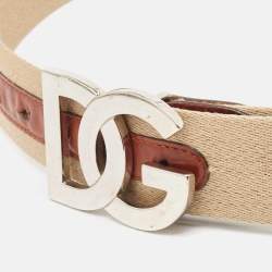 Dolce & Gabbana Beige/Brown Canvas and Leather Logo Buckle Belt 105 CM