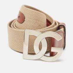 Dolce & Gabbana Beige/Brown Canvas and Leather Logo Buckle Belt 105 CM
