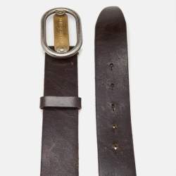 Pre Owned Dolce & Gabbana Dark Brown Leather Oval Logo Buckle Belt 95CM