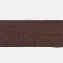 Pre Owned Dolce & Gabbana Dark Brown Leather Oval Logo Buckle Belt 95CM