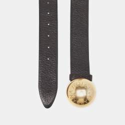 Pre Owned Dolce & Gabbana Black Leather Round Logo Plague Belt 95 CM