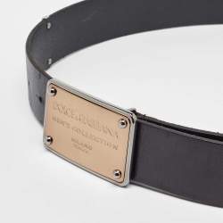 Dolce & Gabbana Black Leather Logo Plaque Belt 95CM