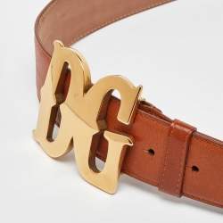 Pre Owned Dolce & Gabbana Tan Leather DG Logo Plaque Belt 95CM