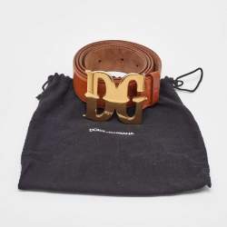 Pre Owned Dolce & Gabbana Tan Leather DG Logo Plaque Belt 95CM