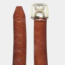 Pre Owned Dolce & Gabbana Brown Leather DG Logo Belt 100CM
