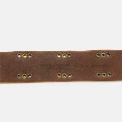 Pre Owned Dolce & Gabbana Dark Brown Leather Vintage Studded Buckle Belt 95CM