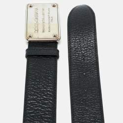 Pre Owned Dolce & Gabbana Black Leather Logo Plaque Buckle Belt 85 CM