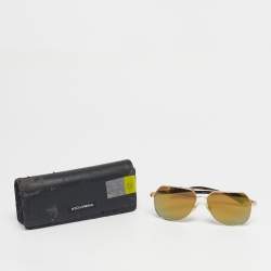 Pre Owned Dolce & Gabbana Gold DG 2133 K Basalto Aviator Sunglasses