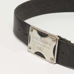 Pre Owned Dolce & Gabbana Logo Plaque 100 CM Buckle Belt Black Leather
