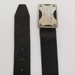 Pre Owned Dolce & Gabbana Logo Plaque 100 CM Buckle Belt Black Leather
