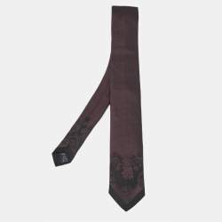 Pre Owned Dolce & Gabbana Burgundy/Black Jacquard Skinny Tie 
