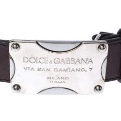 Pre Owned Dolce & Gabanna Dark Brown Leather Logo Plaque Belt 95CM
