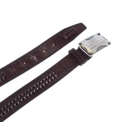 Pre Owned Dolce & Gabanna Dark Brown Leather Logo Plaque Belt 95CM