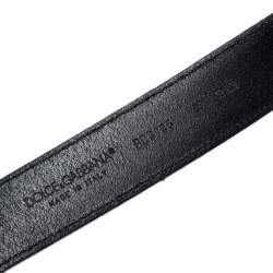 Pre Owned Dolce & Gabbana Black Leather Logo Belt Size 95CM