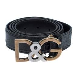 Pre Owned Dolce & Gabbana Black Leather Logo Belt Size 95CM