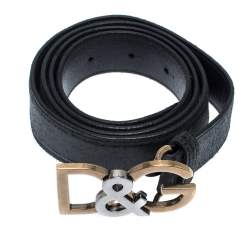 Pre Owned Dolce & Gabbana Black Leather Logo Belt Size 95CM