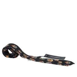 Dolce & Gabbana Black Crest Print Skinny Silk Tie 