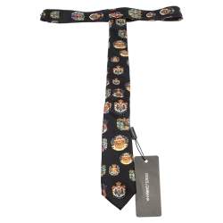Dolce & Gabbana Black Crest Print Skinny Silk Tie 