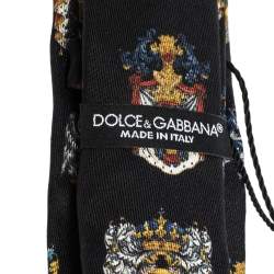 Dolce & Gabbana Black Crest Print Skinny Silk Tie 