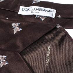 Pre Owned Dolce & Gabbana Brown Butterfly Motif Silk Jacquard Tie
