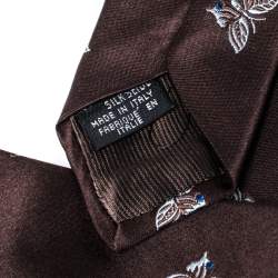 Pre Owned Dolce & Gabbana Brown Butterfly Motif Silk Jacquard Tie
