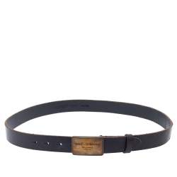 Pre Owned Dolce & Gabbana Dark Grey Leather Logo Plaque Belt 95CM