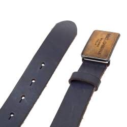 Pre Owned Dolce & Gabbana Dark Grey Leather Logo Plaque Belt 95CM