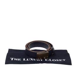 Pre Owned Dolce & Gabbana Dark Grey Leather Logo Plaque Belt 95CM