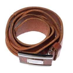 Pre Owned Dolce & Gabbana Brown Braided Leather Belt Size 85