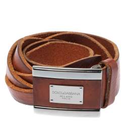 Pre Owned Dolce & Gabbana Brown Braided Leather Belt Size 85