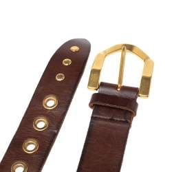 Pre Owned Dolce & Gabbana Brown Leather Gold Grommet Belt Size 95