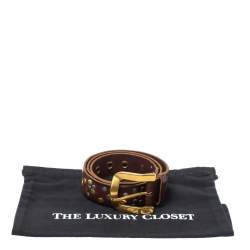 Pre Owned Dolce & Gabbana Brown Leather Gold Grommet Belt Size 95