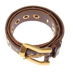 Pre Owned Dolce & Gabbana Brown Leather Gold Grommet Belt Size 95