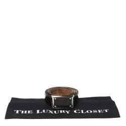 Pre Owned Dolce & Gabbana Black Patent Leather Logo Plaque Belt 105CM