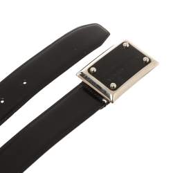 Pre Owned Dolce & Gabbana Black Patent Leather Logo Plaque Belt 105CM