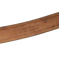 Pre Owned Dolce & Gabbana Black Patent Leather Logo Plaque Belt 105CM